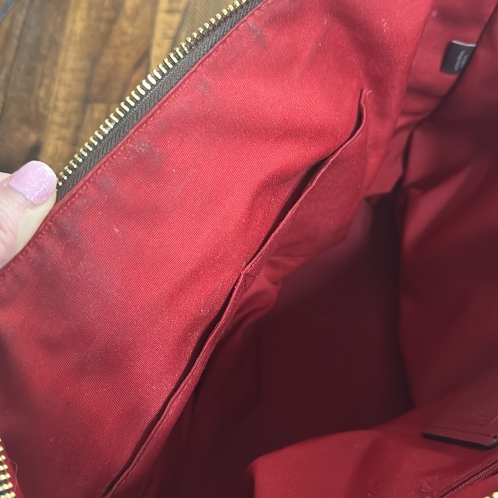 Coach Brown and Red Gallery Tote Bag brown with red handles and accents. - Picture 9 of 16